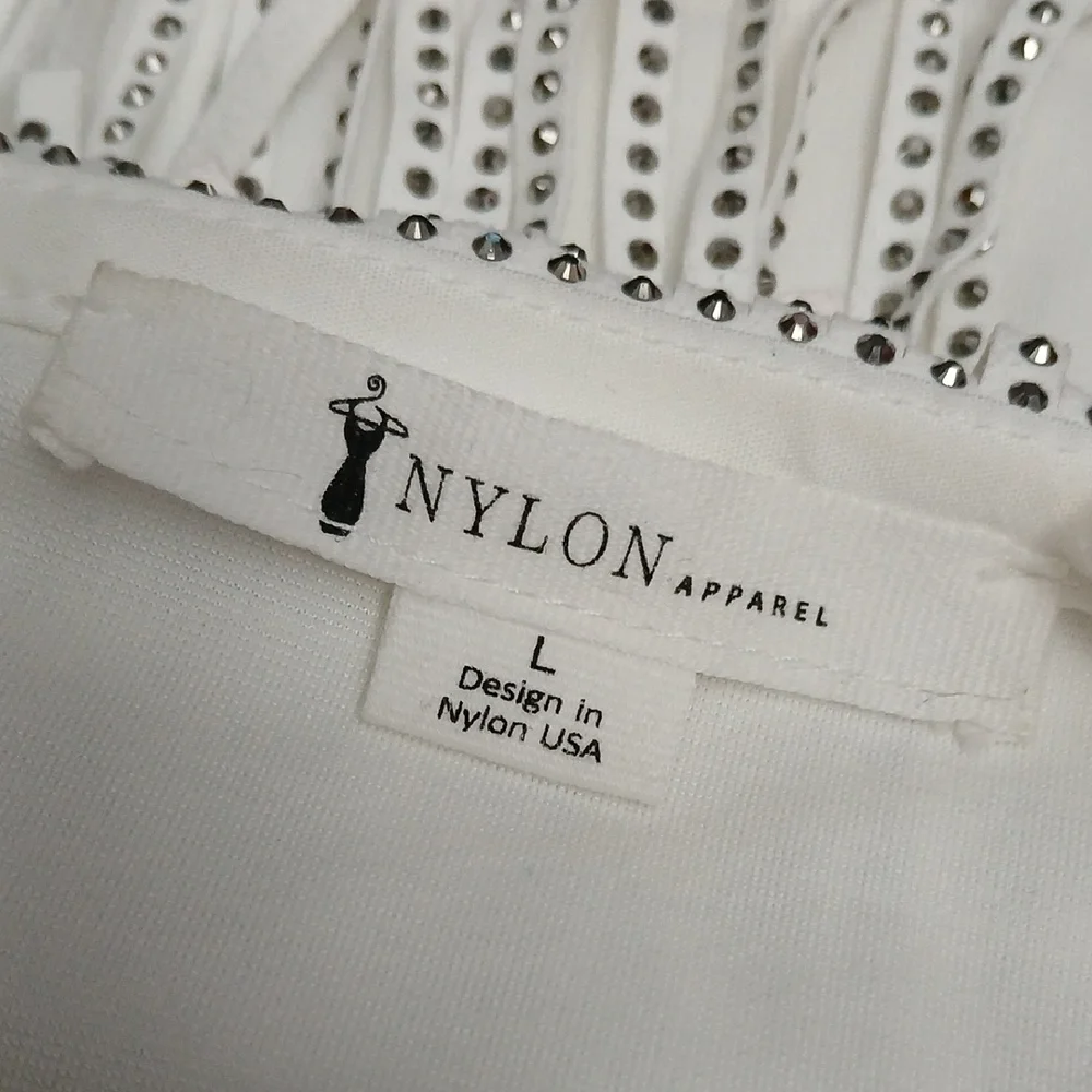 Nylon Apparel Fringe Crop Top & Skort Set With Belt/White/Large/Western‎